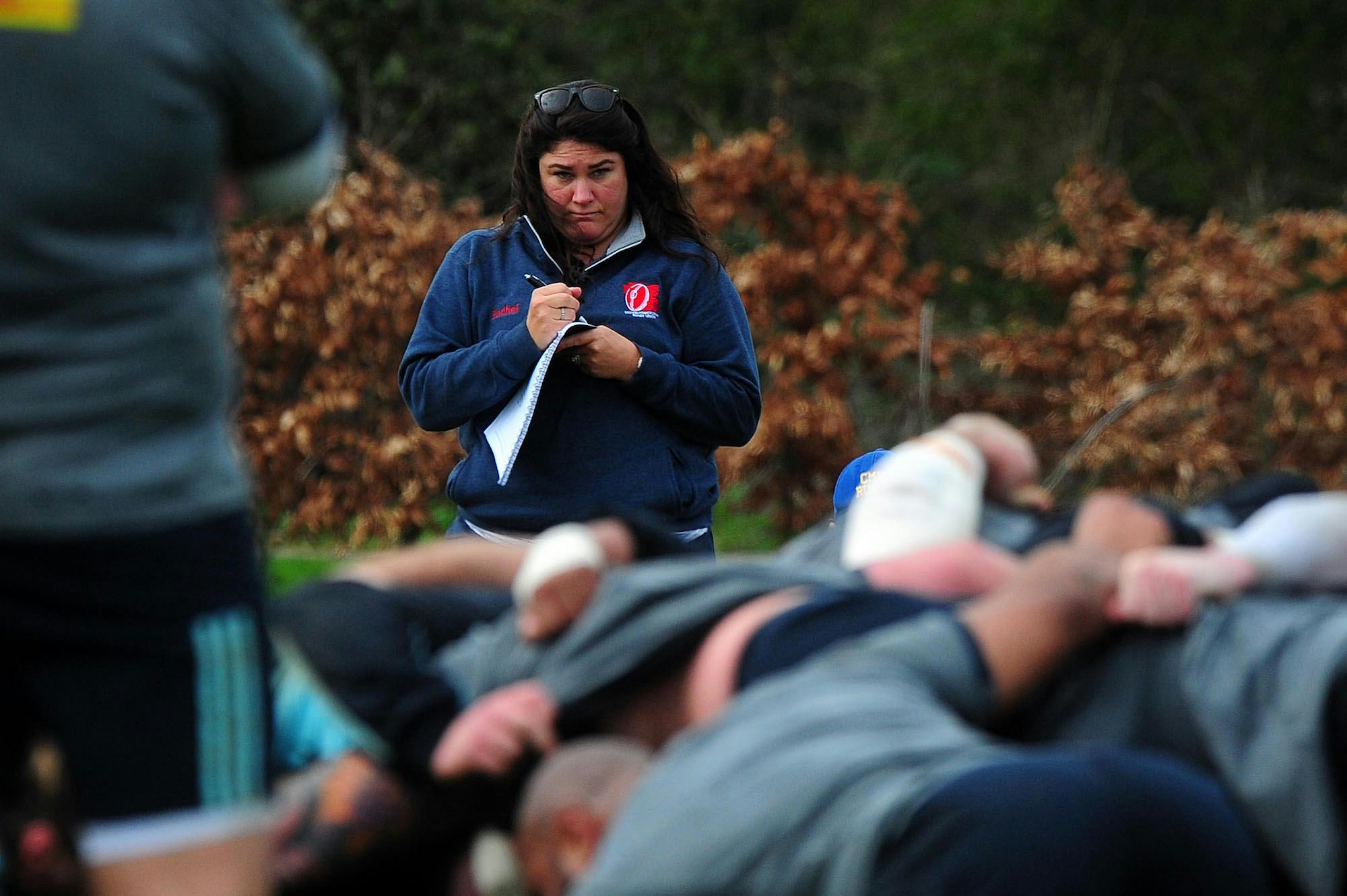 Rachel Gripson watches a scrum during the Premiership Rugby Scholarship on Tuesday 19 March 2019 at  Surrey Sports Center where they watched Harlequins and Harlequins Ladies train.  - PHOTO: Tom Sandberg/PPAUK