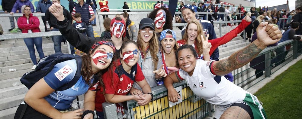 August 22, 2017; Belfast, United Kingdom; USA Eagles captain Tiffany Faaee poses with fans after the game against New Zealand Black Ferns in the Women's Rugby World Cup Ireland 2017 semi finals at Kingspan Standium. Photo credit: Michael Lee - Taiwan Mike Photography - KLC fotos for USA Rugby